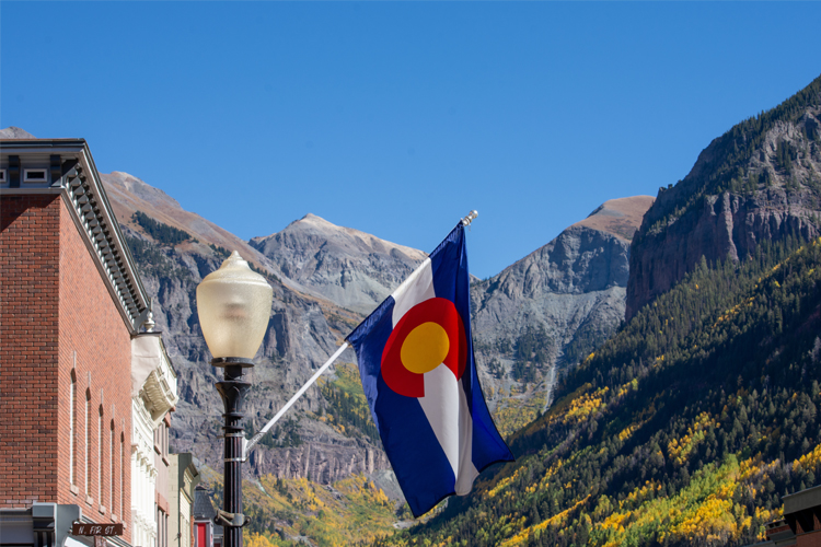 Colorado Flag Flying in a Colorado Mountain Town