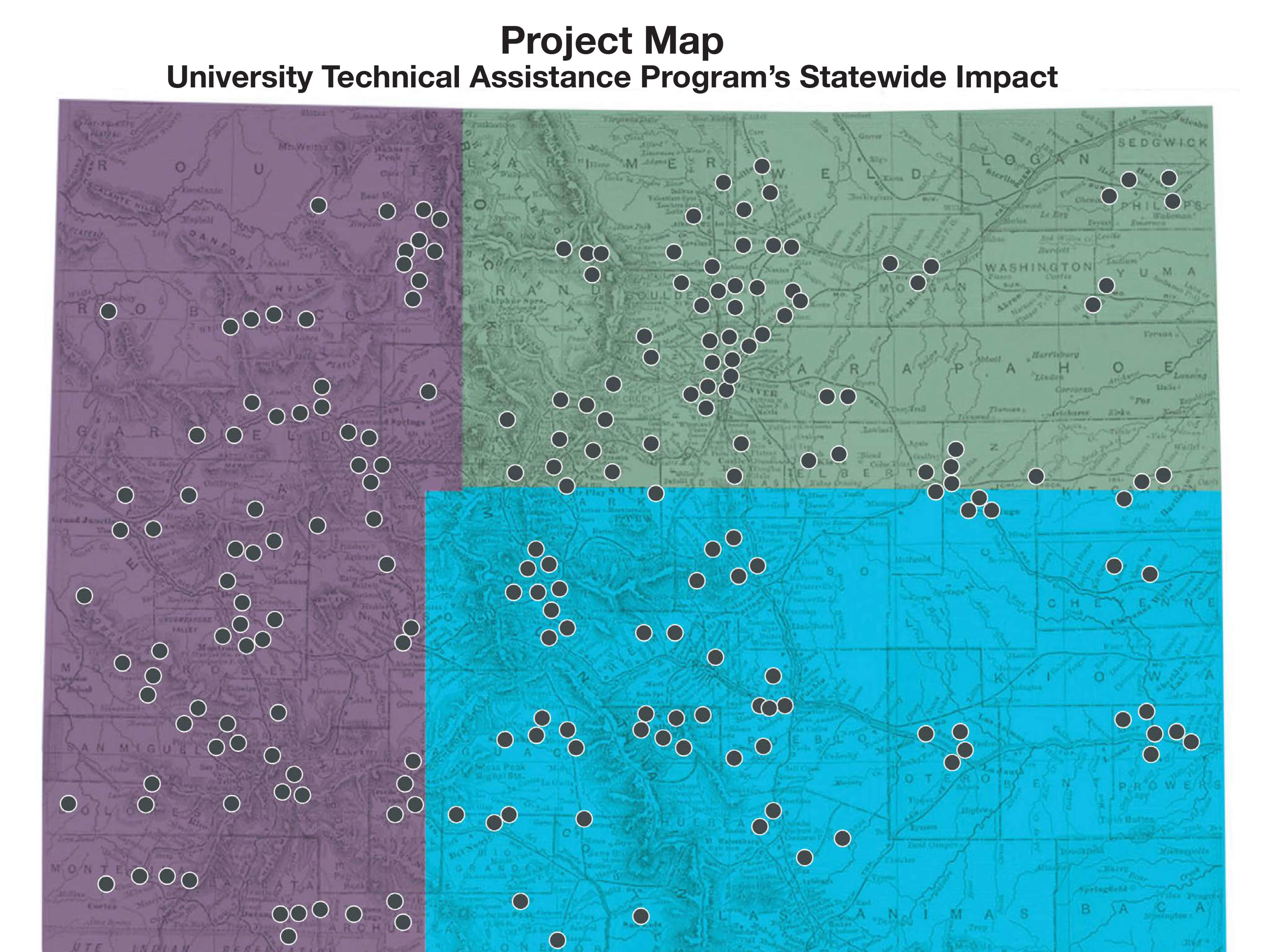 Project Map for the University Technical Assistance Program's Statewide Impact