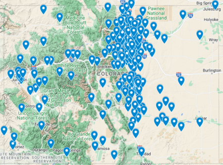 A map showing places in Colorado where individuals have received funding. 