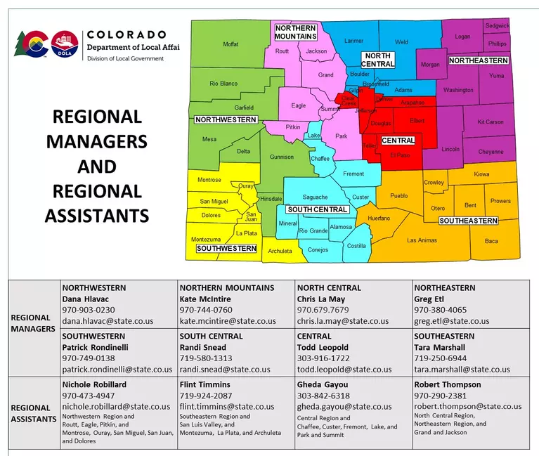 State of Colorado Map of Regional Manager Units for the Department of Local Affairs